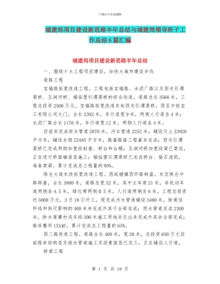 城建局项目建设新思路半年总结与城建局领导班子工作总结6篇汇编