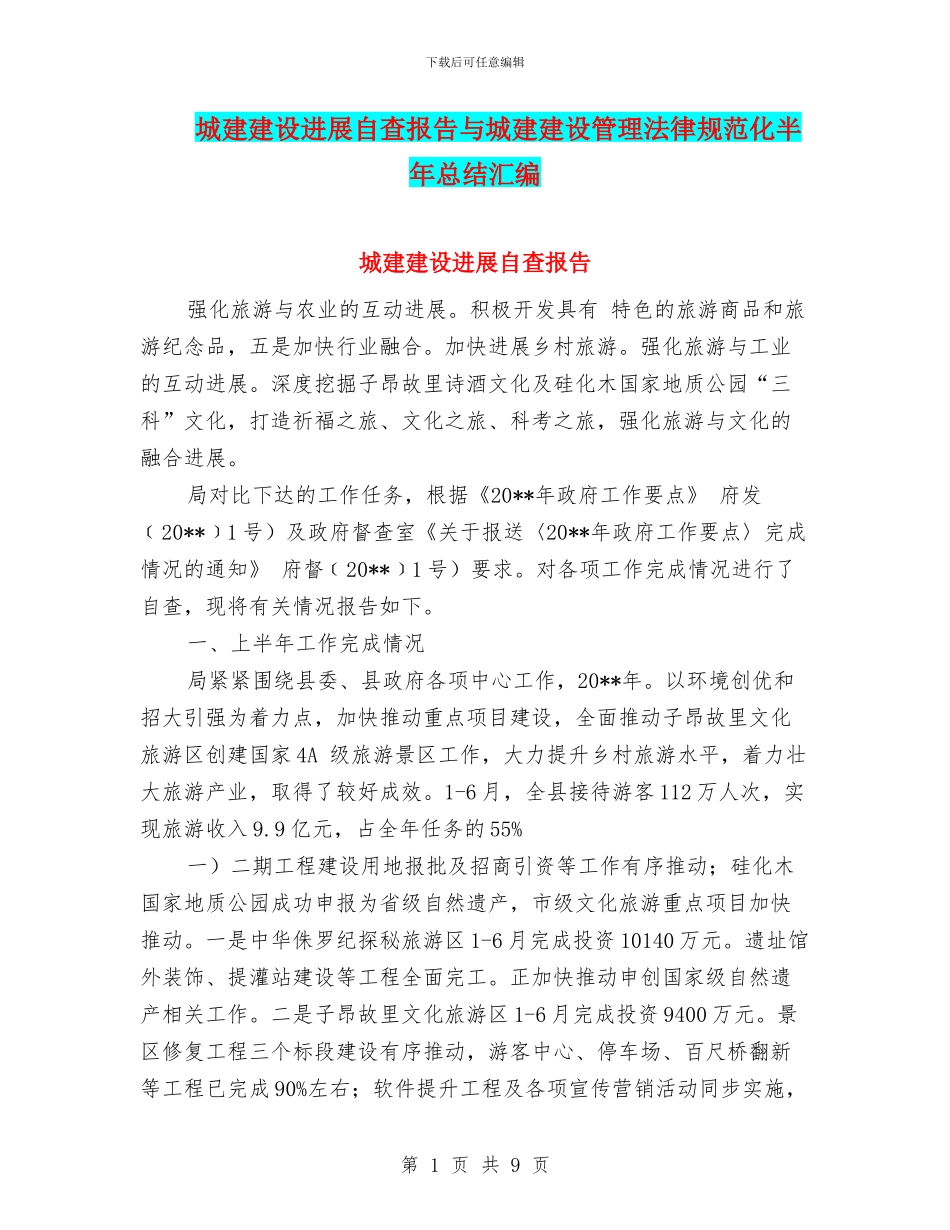 城建建设发展自查报告与城建建设管理规范化半年总结汇编_第1页