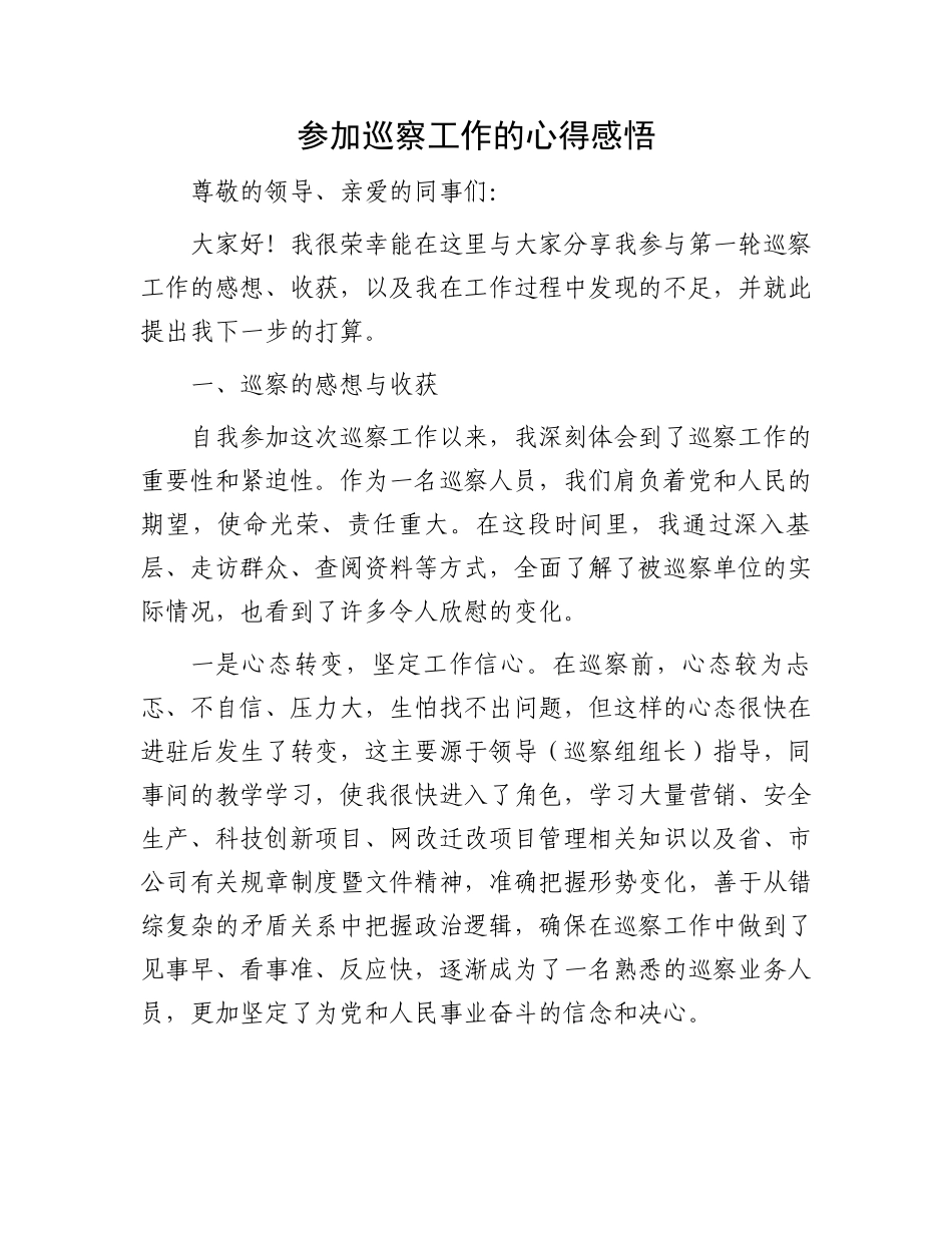 参加巡察工作的心得感悟_第1页