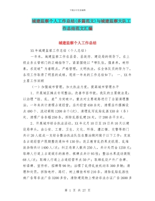 城建监察个人工作总结与城建监察大队工作总结范文汇编