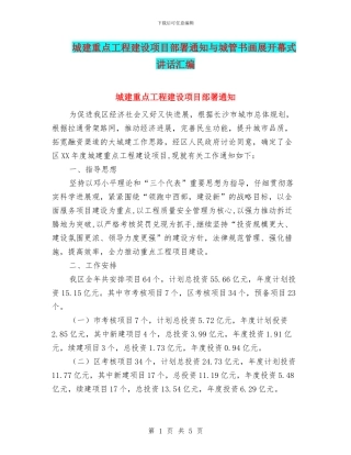 城建重点工程建设项目部署通知与城管书画展开幕式讲话汇编