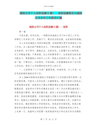 城投公司个人述职述廉