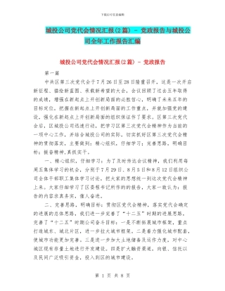 城投公司党代会情况汇报