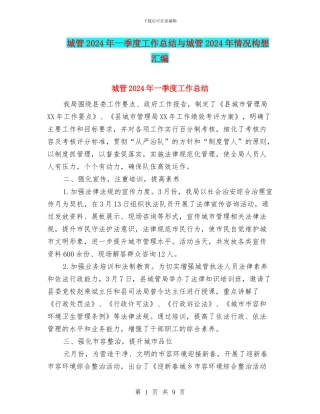 城管2024年一季度工作总结与城管2024年情况构想汇编