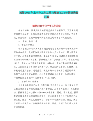 城管2024年上半年工作总结与城管2024年情况构想汇编