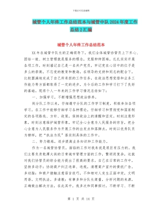 城管个人年终工作总结范本与城管中队2024年度工作总结2汇编