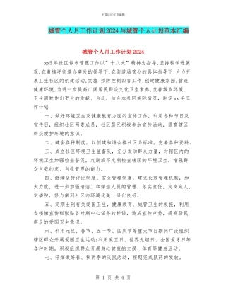 城管个人月工作计划2024与城管个人计划范本汇编