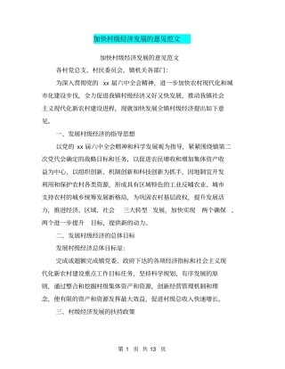 加快村级经济发展的意见范文