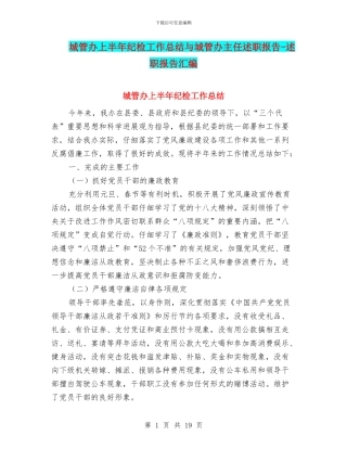 城管办上半年纪检工作总结与城管办主任述职报告