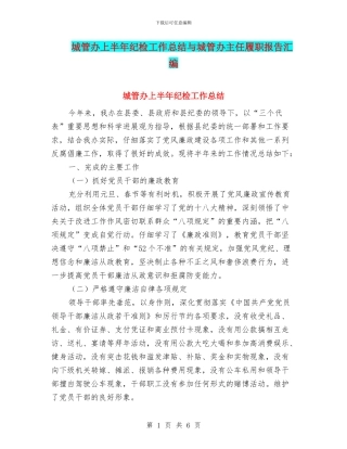 城管办上半年纪检工作总结与城管办主任履职报告汇编