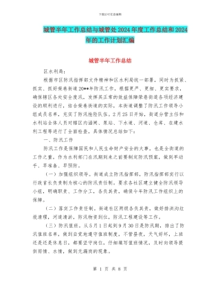 城管半年工作总结与城管处2024年度工作总结和2024年的工作计划汇编
