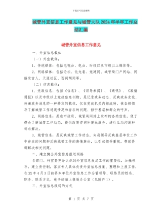 城管外宣信息工作意见与城管大队2024年半年工作总结汇编