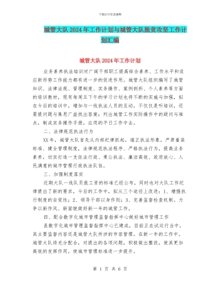 城管大队2024年工作计划与城管大队脱贫攻坚工作计划汇编