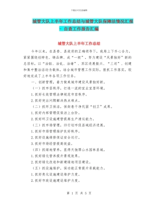 城管大队上半年工作总结与城管大队保障法情况汇报