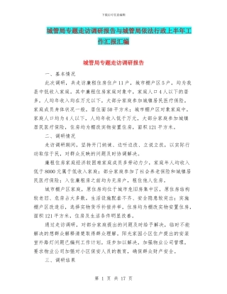 城管局专题走访调研报告与城管局依法行政上半年工作汇报汇编