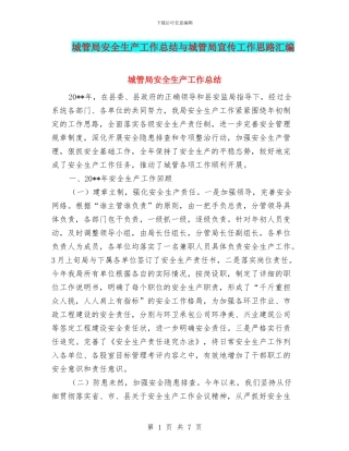 城管局安全生产工作总结与城管局宣传工作思路汇编