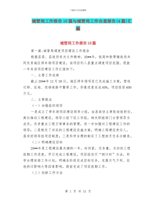 城管局工作报告10篇与城管局工作自查报告汇编