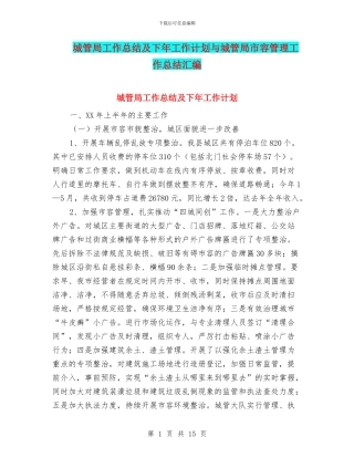 城管局工作总结及下年工作计划与城管局市容管理工作总结汇编