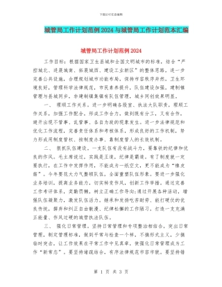 城管局工作计划范例2024与城管局工作计划范本汇编