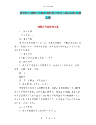 城管局市容整治方案与城管局应急队伍建设实施方案汇编
