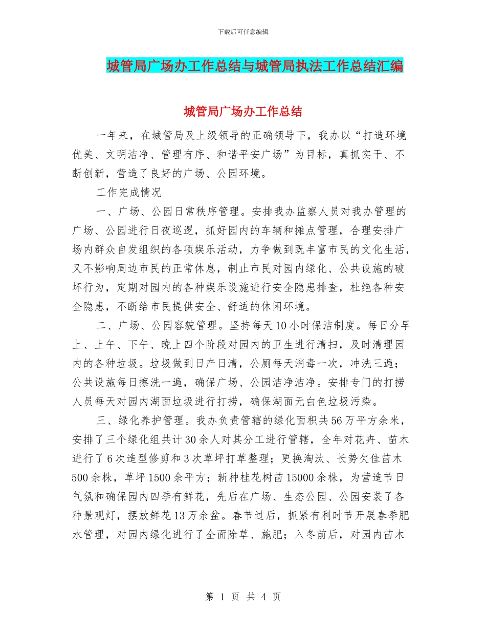 城管局广场办工作总结与城管局执法工作总结汇编_第1页