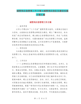 城管局应急管理工作方案与城管局应急队伍建设实施方案汇编