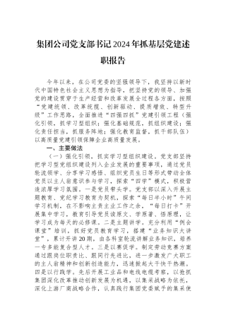 集团公司党支部书记2024年抓基层党建述职报告