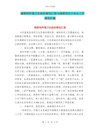 城管局环境卫生综治情况汇报与城管局百日安全工作报告汇编
