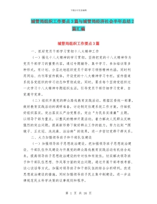 城管局组织工作要点3篇与城管局经济社会半年总结2篇汇编