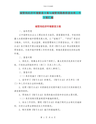 城管局经济环境督查方案与城管局隐患排查治理工作方案汇编