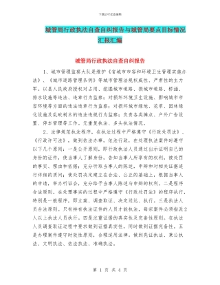城管局行政执法自查自纠报告与城管局要点目标情况汇报汇编