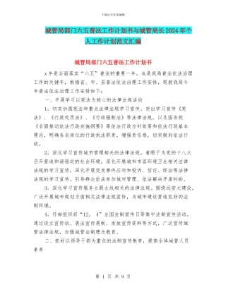 城管局部门六五普法工作计划书与城管局长2024年个人工作计划范文汇编