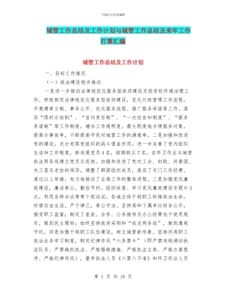 城管工作总结及工作计划与城管工作总结及来年工作打算汇编