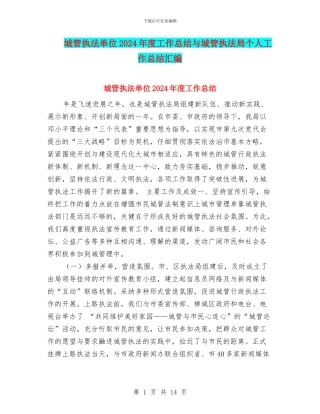 城管执法单位2024年度工作总结与城管执法局个人工作总结汇编