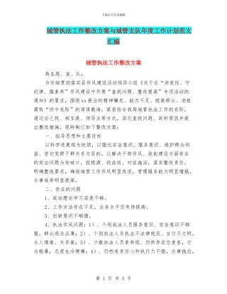 城管执法工作整改方案与城管支队年度工作计划范文汇编