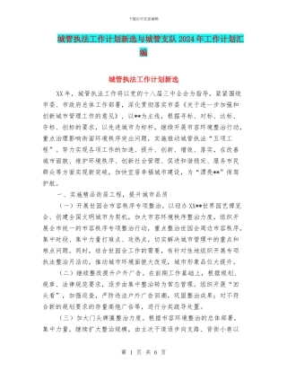城管执法工作计划新选与城管支队2024年工作计划汇编
