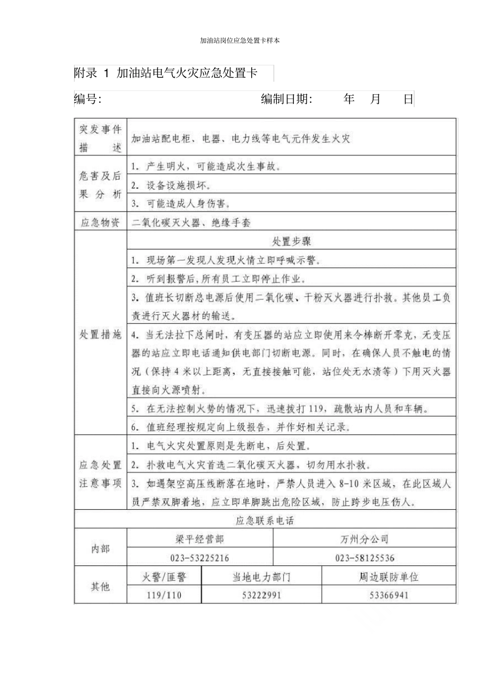 加油站岗位应急处置卡样本_第2页