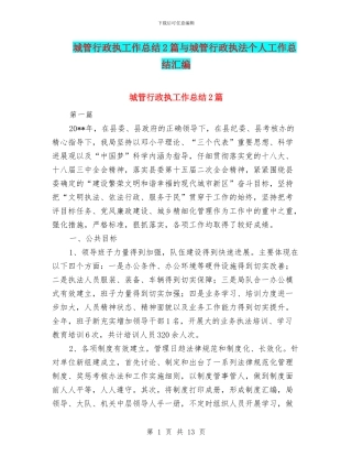 城管行政执工作总结2篇与城管行政执法个人工作总结汇编