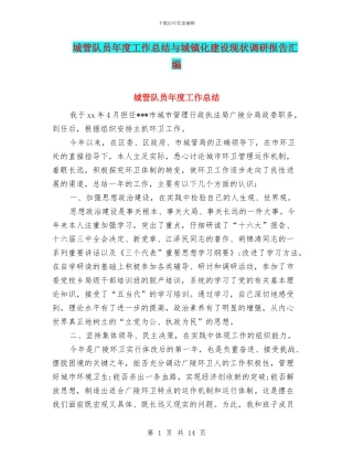 城管队员年度工作总结与城镇化建设现状调研报告汇编