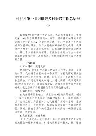 村驻村第一书记推进乡村振兴工作总结报告
