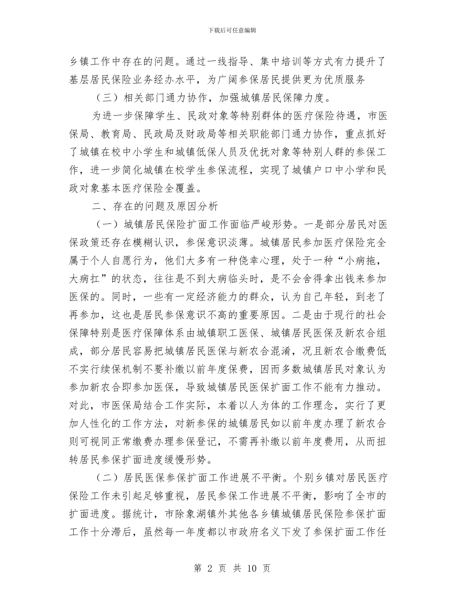 城镇居民保险运行情况调研报告与城镇居民医疗保险工作个人总结汇编_第2页