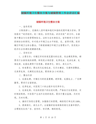 城镇环境卫生整治方案与城镇管理工作会讲话汇编