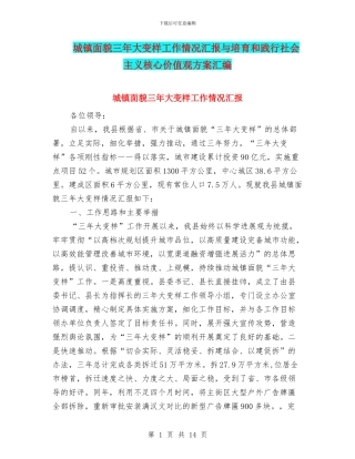 城镇面貌三年大变样工作情况汇报与培育和践行社会主义核心价值观方案汇编