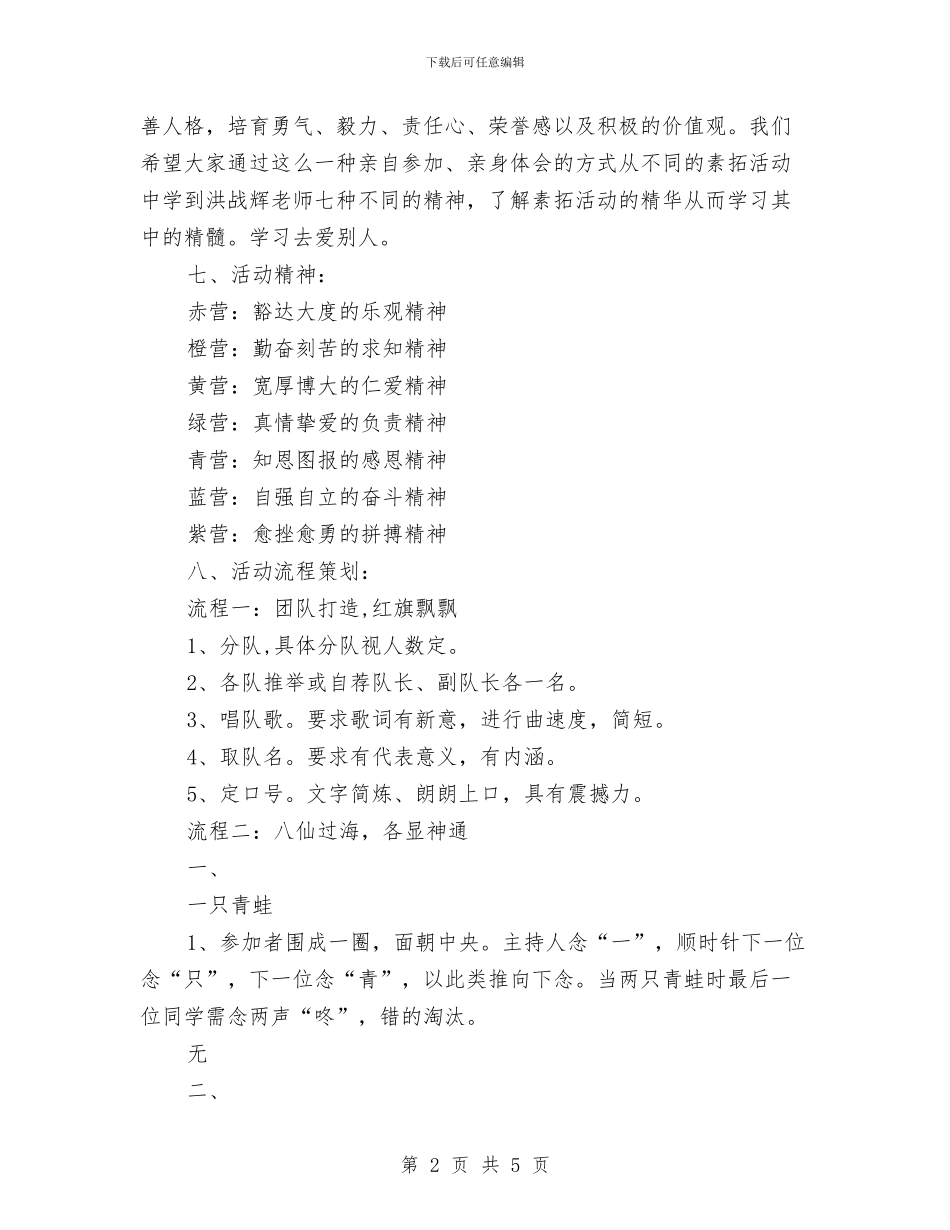 培养豁达大度乐观精神素质拓展训练活动策划书与培训中心三八节活动方案汇编_第2页