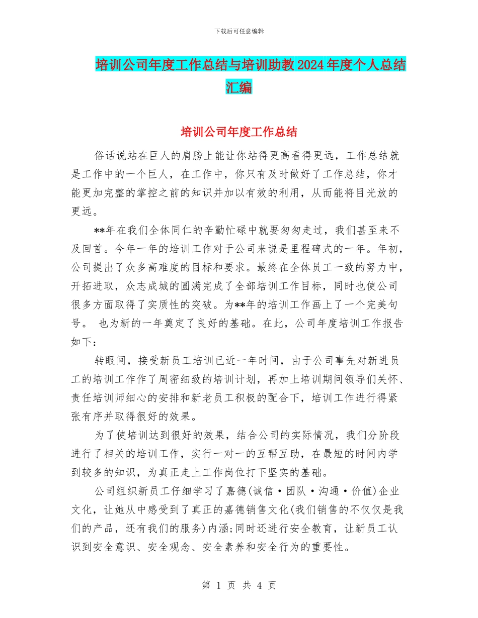 培训公司年度工作总结与培训助教2024年度个人总结汇编_第1页
