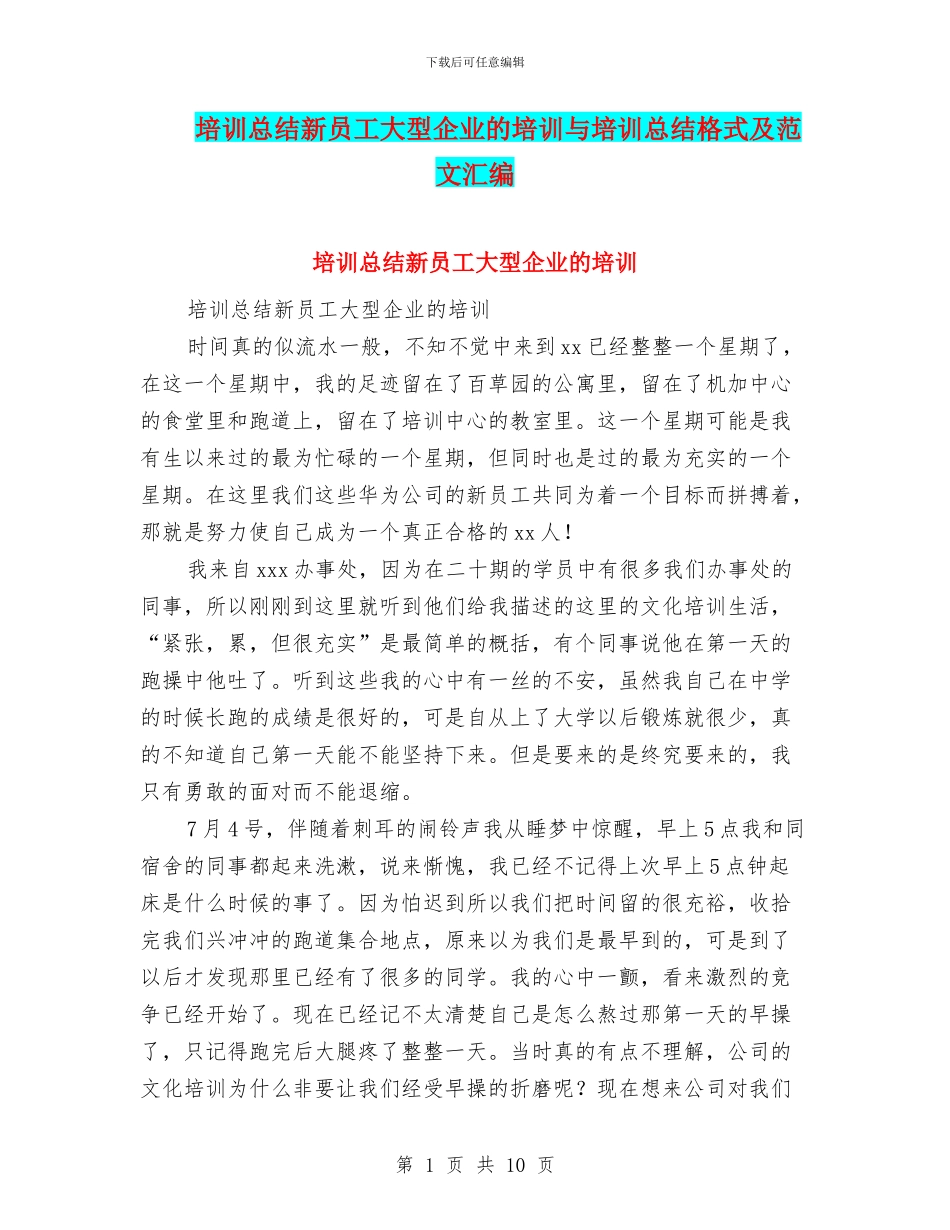 培训总结新员工大型企业的培训与培训总结格式及范文汇编_第1页