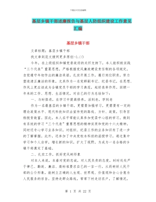 基层乡镇干部述廉报告与基层人防组织建设工作意见汇编