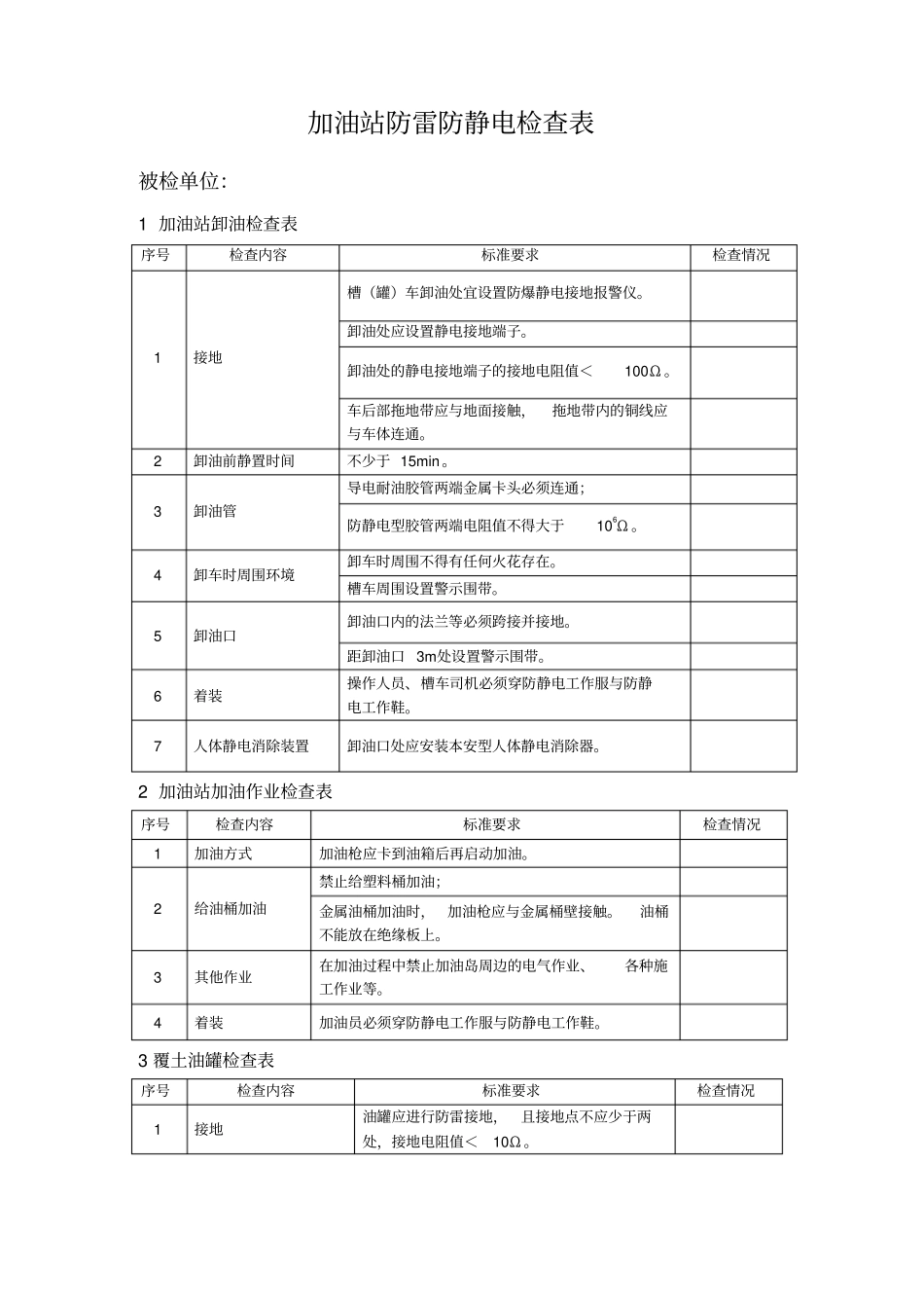 加油站防雷防静电检查表_第1页