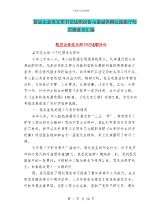 基层企业党支部书记述职报告与基层供销社提振行动实施意见汇编