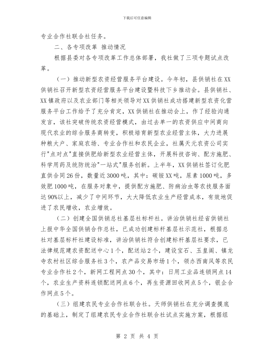 基层供销社综合改革工作报告与基层党员个人工作总结汇编_第2页